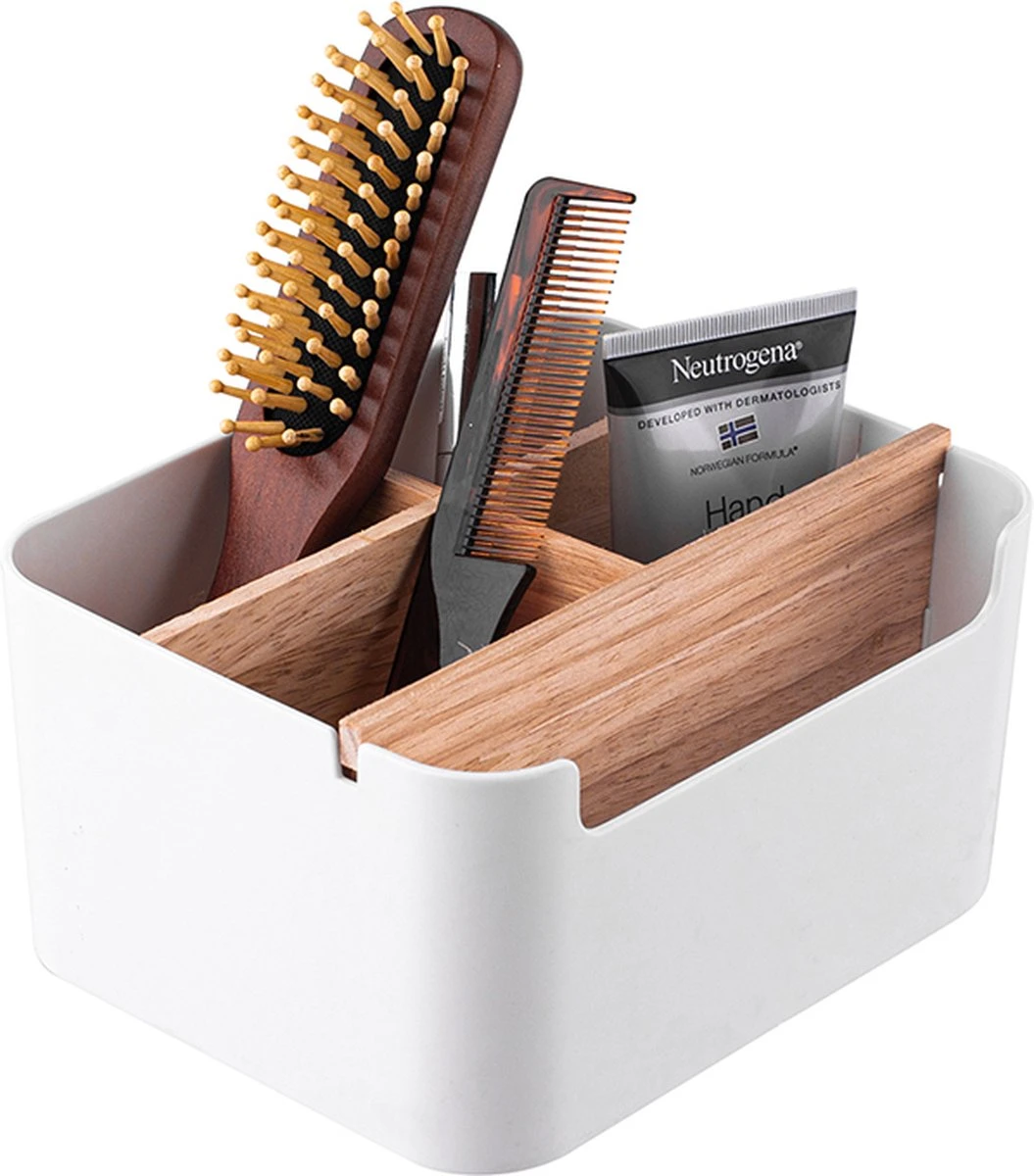 Altom Design Badkamer Orginazer 5-vaks - Gemaakt Van Ecologisch Bamboe - 18 X 14,5 X 9,5 Cm - Wit Bruin - Natura Line - Bamboo - Make-up Opbergbox 1 Altom Design Badkamer Orginazer 5-vaks - Gemaakt Van Ecologisch Bamboe - 18 X 14,5 X 9,5 Cm - Wit Bruin - Natura Line - Bamboo - Make-up Opbergbox