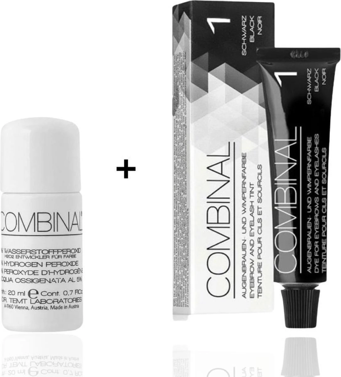 Combinal Wenkbrauw En Wimperverf - Zwart + Combinal Waterstofperoxide 5% - Wimpers - Wenkbrauwen - Wenkbrauwverf - Combideal 1 Combinal Wenkbrauw En Wimperverf - Zwart + Combinal Waterstofperoxide 5% - Wimpers - Wenkbrauwen - Wenkbrauwverf - Combideal