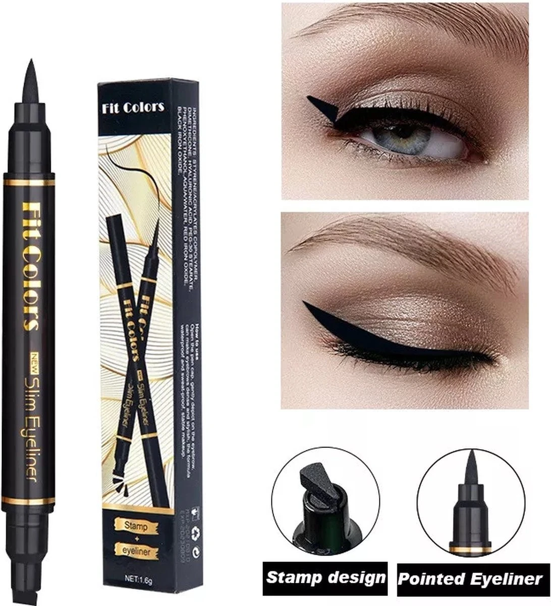 Fit Colors - Make-up - Eyeliner Met Stempel - Eyeliner Met Wing Stempel - 2 In 1 Eyeliner - Eyeliner - Stamp - Wing Eyeliner - Wing Stamp - Smal - Zwart 1 Fit Colors - Make-up - Eyeliner Met Stempel - Eyeliner Met Wing Stempel - 2 In 1 Eyeliner - Eyeliner - Stamp - Wing Eyeliner - Wing Stamp - Smal - Zwart