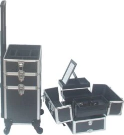 VDD Aluminium Visagie Kappers Koffer Trolley - Make-up Schmink Nagel Koffer Trolley - Zwart -Cosmetica winkel 1112x1200 5