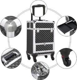 Monkey's Aluminium Kapperskoffer - Zwart - Beauty Case - Cosmeticakoffer - Make-upkoffer - Trolley - 360 Graden Wielen - 34 X 24 X 55.5 Cm -Cosmetica winkel 1155x1200 2