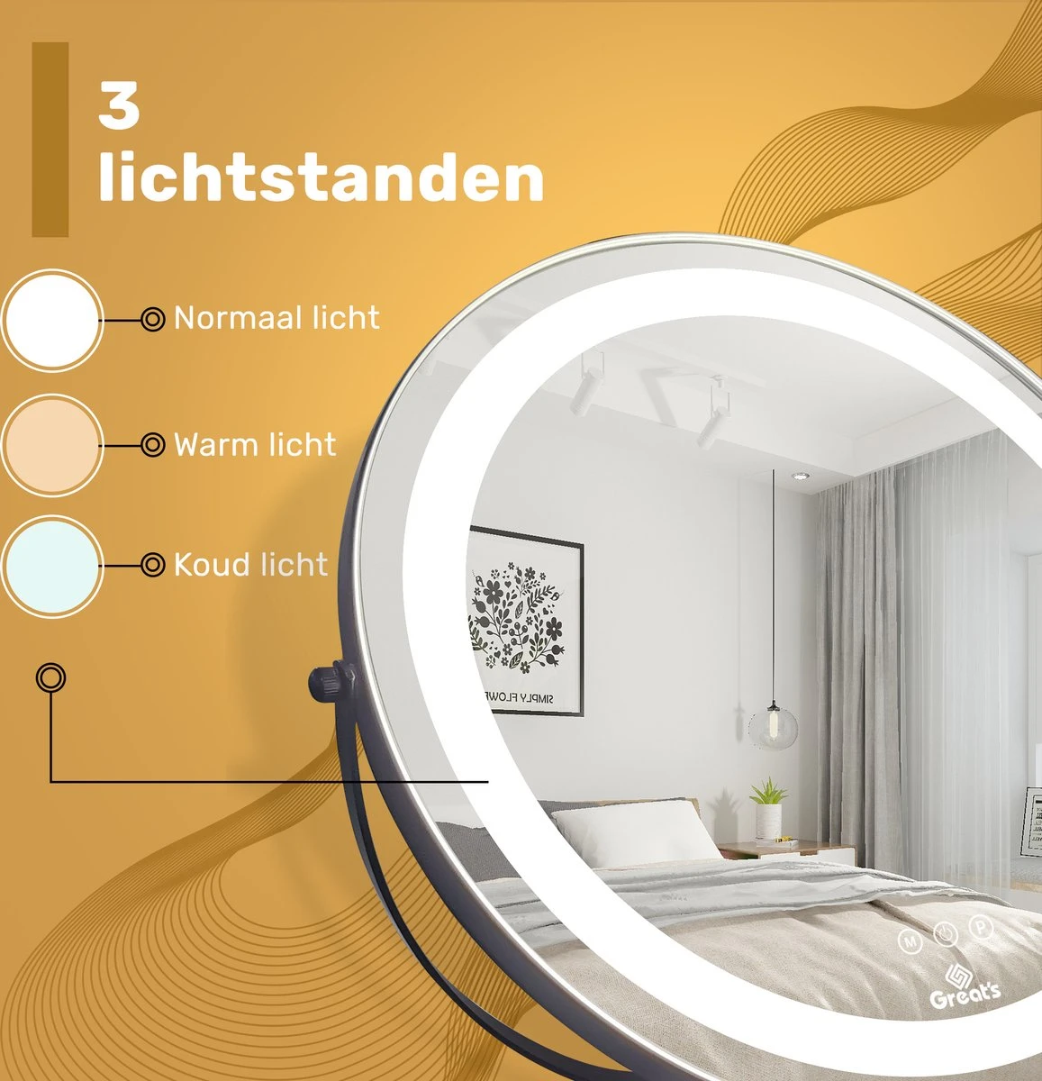 Great's® Make Up Spiegel Met LED Verlichting - ⌀ 40cm - Visagie Spiegel Rond - Extra Close Up Spiegeltje 10x - Zwart 4 Great's® Make Up Spiegel Met LED Verlichting - ⌀ 40cm - Visagie Spiegel Rond - Extra Close Up Spiegeltje 10x - Zwart - Afbeelding 4