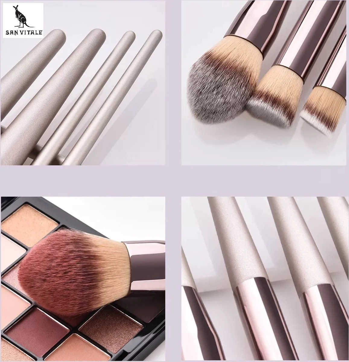 San Vitale® - Luxe Professionele Make Up Kwasten Set - Make Up Brush - Vegan Penselen - Inclusief Pouch - Make Up Pouch Met 10-delig Penselen Set - Champagne/goud 4 San Vitale® - Luxe Professionele Make Up Kwasten Set - Make Up Brush - Vegan Penselen - Inclusief Pouch - Make Up Pouch Met 10-delig Penselen Set - Champagne/goud - Afbeelding 4
