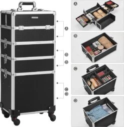XXL PRO Visagie Beauty Case Koffer Trolley - Nagelkoffer Op Wielen Voor Makeup Of Cosmetica - Grote Uitklapbare Opbergsysteem Nagel Styliste Kapster - Zwart -Cosmetica winkel 1169x1200 2