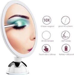 Merkloos Make-Up Spiegel Met Led Verlichting En Zuignap - 360° Verstelbaar 10x Vergroot -Cosmetica winkel 1184x1200 2