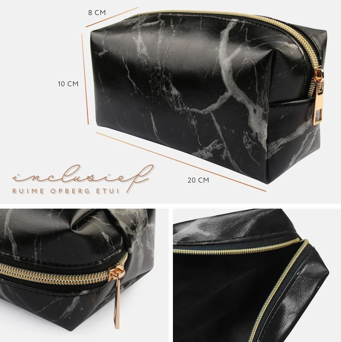 Evvie Set Van 10 Make-up Kwasten Kabuki In Etui Marble - Zwart-Goud 2 Evvie Set Van 10 Make-up Kwasten Kabuki In Etui Marble - Zwart-Goud - Afbeelding 2