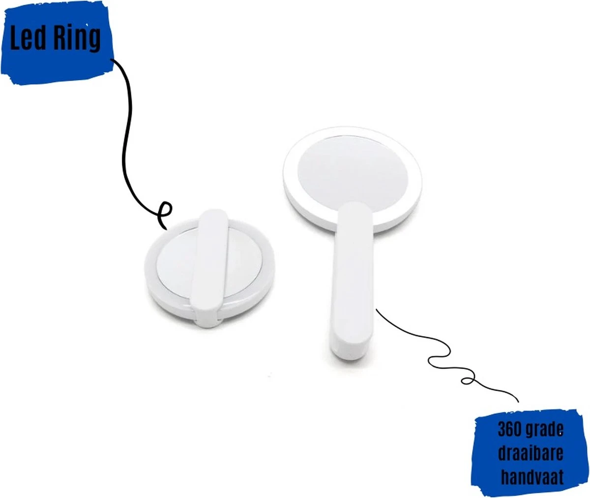 Merkloos Make Up Spiegel Met Led Verlichting - Verzorging Spiegel - Luxe Handspiegel - Zakspiegel - Sterke Handvat -Wit 2 Merkloos Make Up Spiegel Met Led Verlichting - Verzorging Spiegel - Luxe Handspiegel - Zakspiegel - Sterke Handvat -Wit - Afbeelding 2