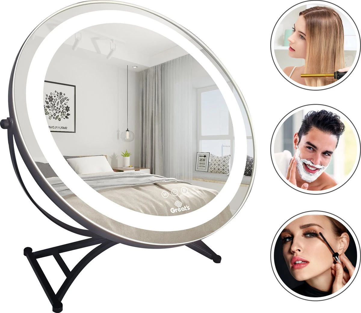 Great's® Make Up Spiegel Met LED Verlichting - ⌀ 40cm - Visagie Spiegel Rond - Extra Close Up Spiegeltje 10x - Zwart 1 Great's® Make Up Spiegel Met LED Verlichting - ⌀ 40cm - Visagie Spiegel Rond - Extra Close Up Spiegeltje 10x - Zwart