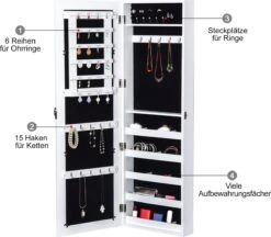 HOMCOM 2-in-1 Sieradenkast Wandspiegel Spiegelkast Sieraden Ladekast Spiegel 833-102WT -Cosmetica winkel 1200x1049 4