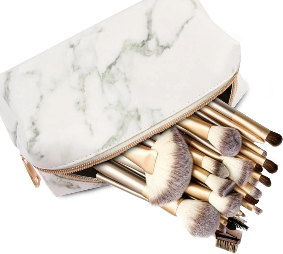 Evvie 24-delige Make-up Kwastenset - Beige/Goud - In Etui Marble 7 Evvie 24-delige Make-up Kwastenset - Beige/Goud - In Etui Marble - Afbeelding 7