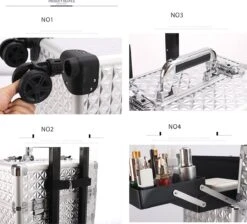 Kapper Koffer Gouden Kleur | Nagel | Visagist | Make-up | Cosmetica | Schminken | Trolley Stevig En Gemaakt Van Aluminium | 3 Delig | 8 Wielen | Bedekt Met Mooie Diamantjes -Cosmetica winkel 1200x1086 17