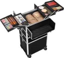 XXL PRO Visagie Beauty Case Koffer Trolley - Nagelkoffer Op Wielen Voor Makeup Of Cosmetica - Grote Uitklapbare Opbergsysteem Nagel Styliste Kapster - Zwart -Cosmetica winkel 1200x1090 1