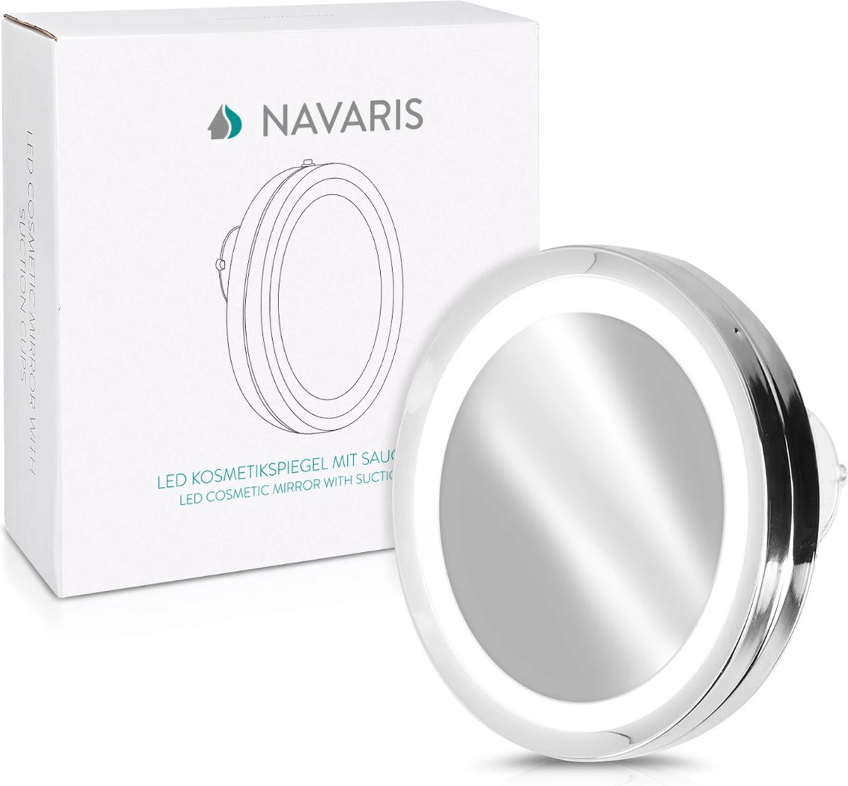 Navaris LED Make-up Spiegel - Vergrotende Cosmeticaspiegel - 360° Draaibaar - 5x Vergroting - Met Zuignap - Badkamerspiegel - Reisspiegel - Zilver 7 Navaris LED Make-up Spiegel - Vergrotende Cosmeticaspiegel - 360° Draaibaar - 5x Vergroting - Met Zuignap - Badkamerspiegel - Reisspiegel - Zilver - Afbeelding 7