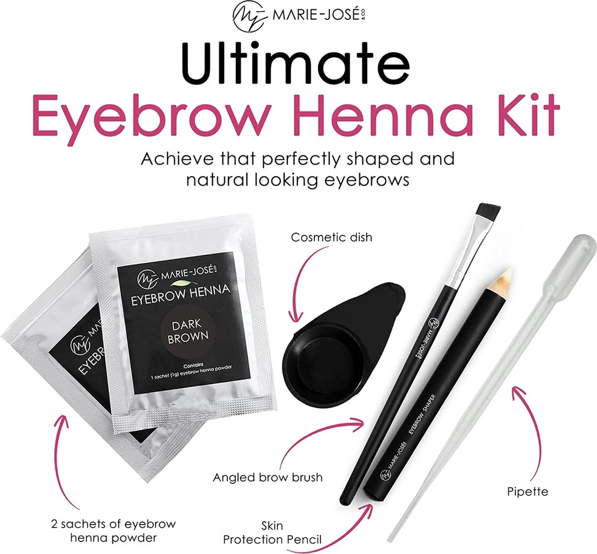 Marie-José & Co Henna Wenkbrauwverf Donkerbruin - Complete Henna Brows Kit - Tattoo Brow Set Voor 20 Paar Wenkbrauwen 2 Marie-José & Co Henna Wenkbrauwverf Donkerbruin - Complete Henna Brows Kit - Tattoo Brow Set Voor 20 Paar Wenkbrauwen - Afbeelding 2