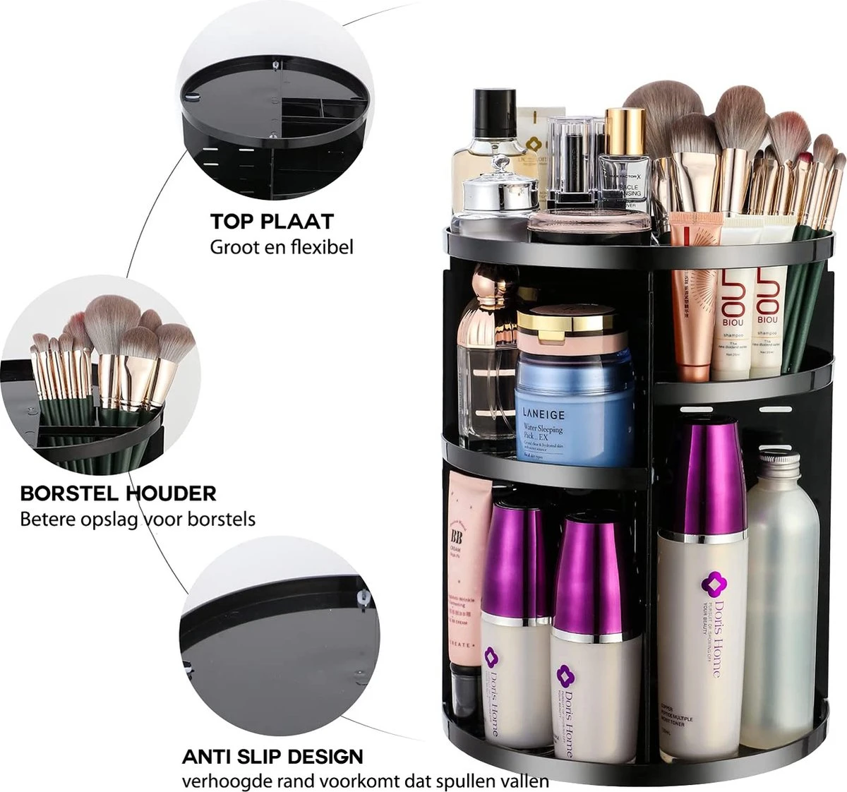 ESSIBLE Make-Up Organizer - 360° Roterend - Opbergbox - Opbergdoos Cosmetica - Sieradendoos - Nagellak - Lippenstift - Zwart 6 ESSIBLE Make-Up Organizer - 360° Roterend - Opbergbox - Opbergdoos Cosmetica - Sieradendoos - Nagellak - Lippenstift - Zwart - Afbeelding 6