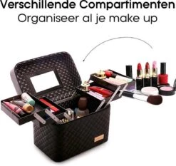 Confibel Make Up Koffer - Uitklapbaar - 5 Opbergbakken - Met Spiegel - Zwart -Cosmetica winkel 1200x1132 5