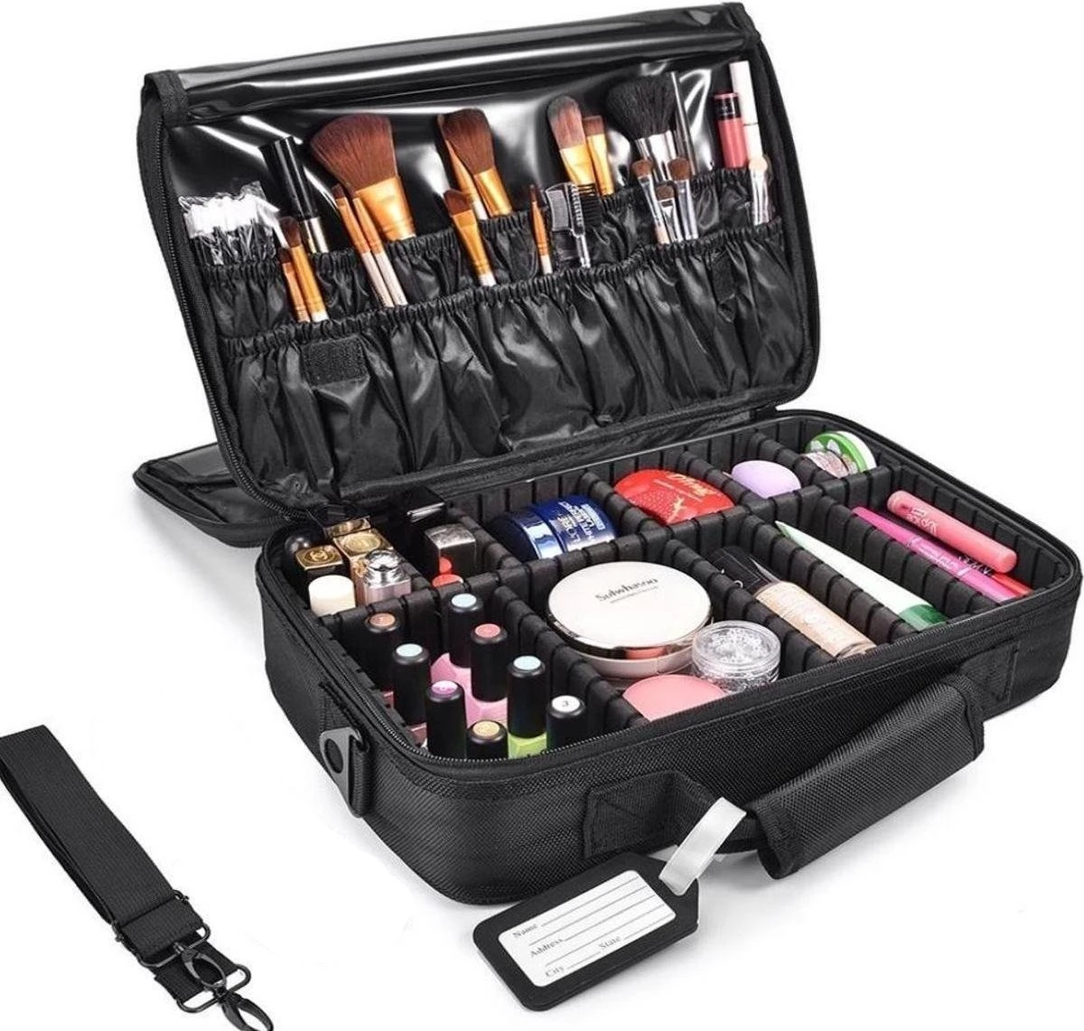 Cosmetica Koffer - Make-up Koffer Met Verstelbare Vakken - Visagie En Nagelstyliste Beauty Koffer - 37x27x13CM 1 Cosmetica Koffer - Make-up Koffer Met Verstelbare Vakken - Visagie En Nagelstyliste Beauty Koffer - 37x27x13CM