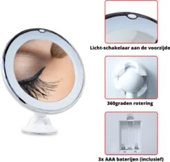 Vergroot Make Up En Scheer Spiegel Met LED Verlichting - 10x Vegroting En Natuurlijk Licht Voor Cosmetica/Scheren/Epileren - 360° Graden Verstelbare Zuignap En Wandbevestiging - Badkamer/Douche/Slaapkamer - Rond – Wit 16 Vergroot Make Up En Scheer Spiegel Met LED Verlichting - 10x Vegroting En Natuurlijk Licht Voor Cosmetica/Scheren/Epileren - 360° Graden Verstelbare Zuignap En Wandbevestiging - Badkamer/Douche/Slaapkamer - Rond – Wit -Cosmetica winkel 1200x1142 7