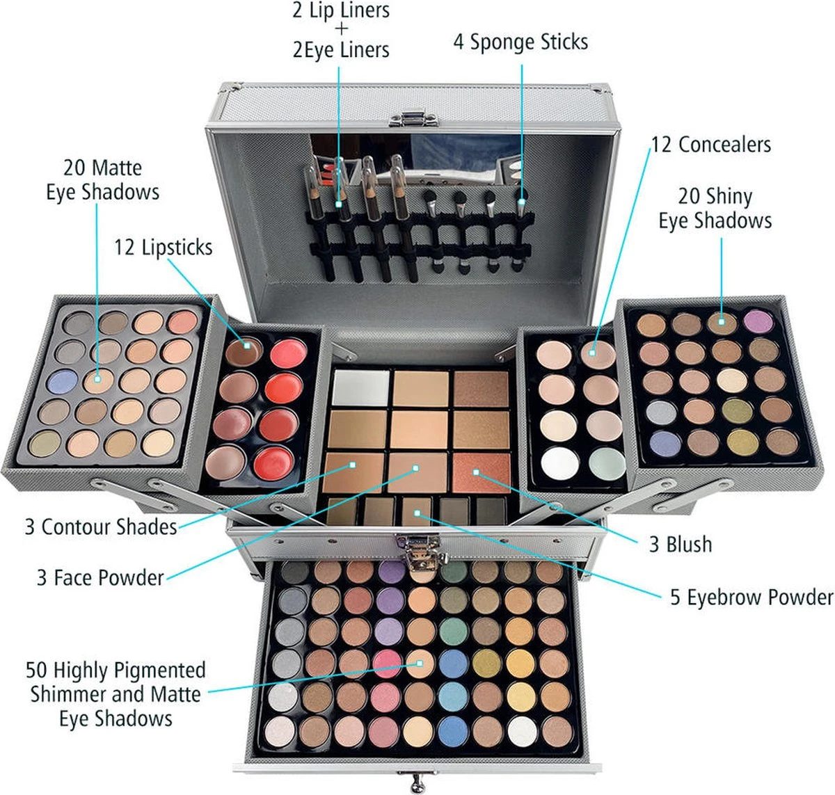 Professionele Make-up Koffer 132 Delig - Make Up Koffer Met Inhoud - Make Up Koffer Meisjes - Make Up Koffer Kinderen 4 Professionele Make-up Koffer 132 Delig - Make Up Koffer Met Inhoud - Make Up Koffer Meisjes - Make Up Koffer Kinderen - Afbeelding 4