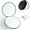 Led-verlichte Oplaadbare Compacte Make-up Spiegel Rond |1 X 2 X Vergroting | Make-upspiegel | Zakspiegel | Handspiegel | Reisspiegel | Dimbaar|als Cadeau | USB-lader | Rond | Zwart
