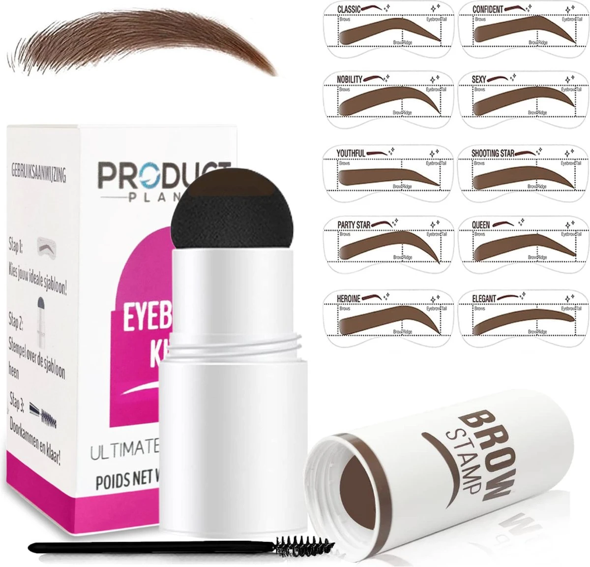 ProductPlanet Premium Wenkbrauw Stempel - Wenkbrauw Sjabloon - Wenkbrauwstempel - Brow Stamp - 10 Sjablonen - Borsteltje - Herbruikbaar - Waterdicht - Cadeau Voor Haar - Mediumbruin 1 ProductPlanet Premium Wenkbrauw Stempel - Wenkbrauw Sjabloon - Wenkbrauwstempel - Brow Stamp - 10 Sjablonen - Borsteltje - Herbruikbaar - Waterdicht - Cadeau Voor Haar - Mediumbruin