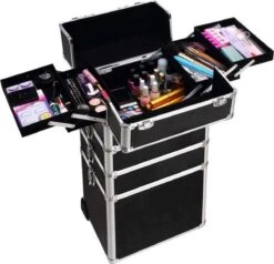 VDD Aluminium Visagie Kappers Koffer Trolley - Make-up Schmink Nagel Koffer Trolley - Zwart -Cosmetica winkel 1200x1157 4