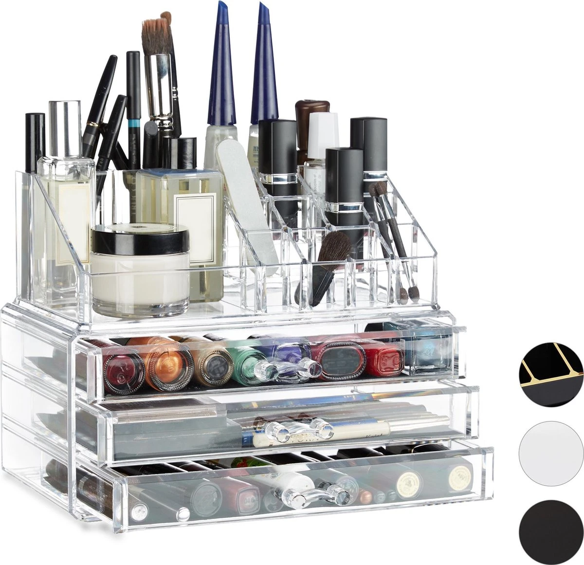 Relaxdays Make-up Organizer Klein - Stapelbaar - Sieradendoosje - Cosmetica - Opbergbox - Doorzichtig 1 Relaxdays Make-up Organizer Klein - Stapelbaar - Sieradendoosje - Cosmetica - Opbergbox - Doorzichtig