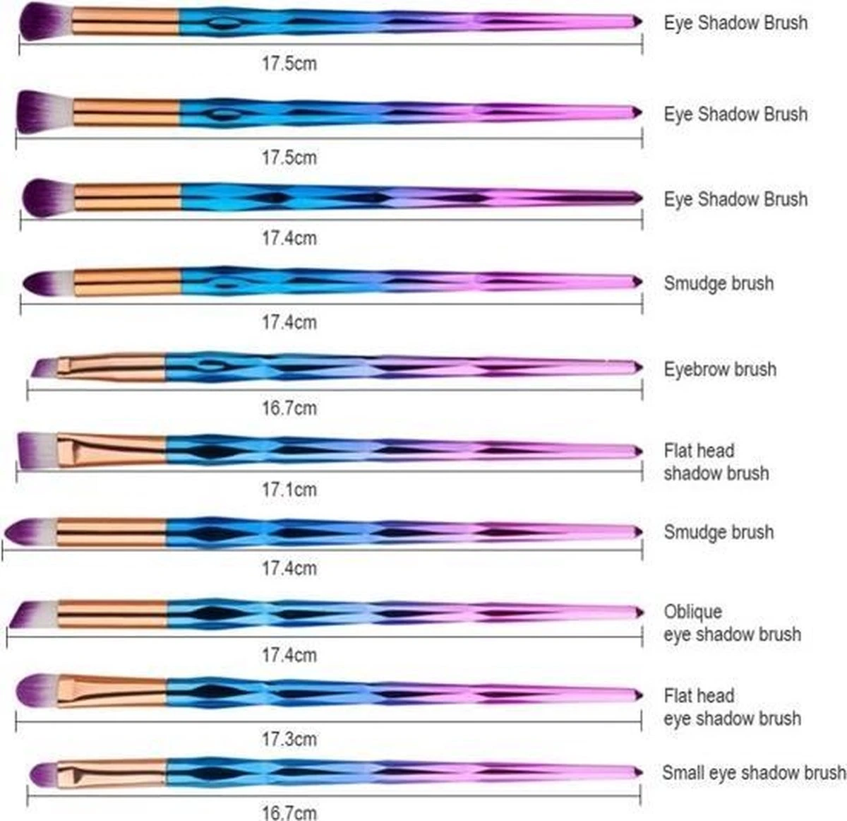 10-delige Oog Make-up Kwasten/Brush Set | Rainbow / Regenboog | Fashion Favorite 3 10-delige Oog Make-up Kwasten/Brush Set | Rainbow / Regenboog | Fashion Favorite - Afbeelding 3