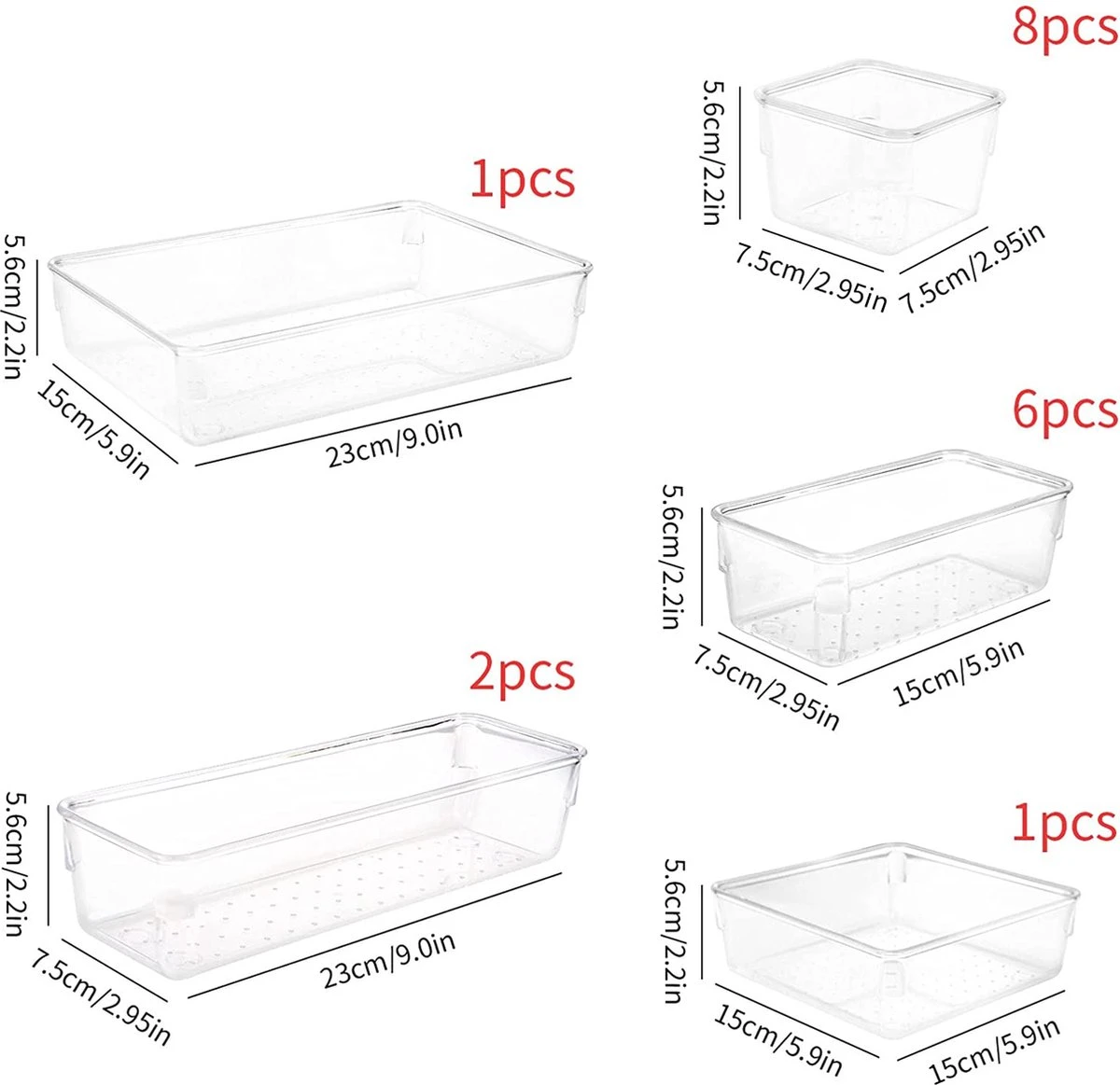 Aokyom Make-uporganizer, 18 Stuks, Kunststof Opbergdozen Voor Kantoor, Lades, Organizer, Lade-organizer, Doorzichtige Lade-inzet Voor Bureau, Keuken, Badkamer 5 Aokyom Make-uporganizer, 18 Stuks, Kunststof Opbergdozen Voor Kantoor, Lades, Organizer, Lade-organizer, Doorzichtige Lade-inzet Voor Bureau, Keuken, Badkamer - Afbeelding 5
