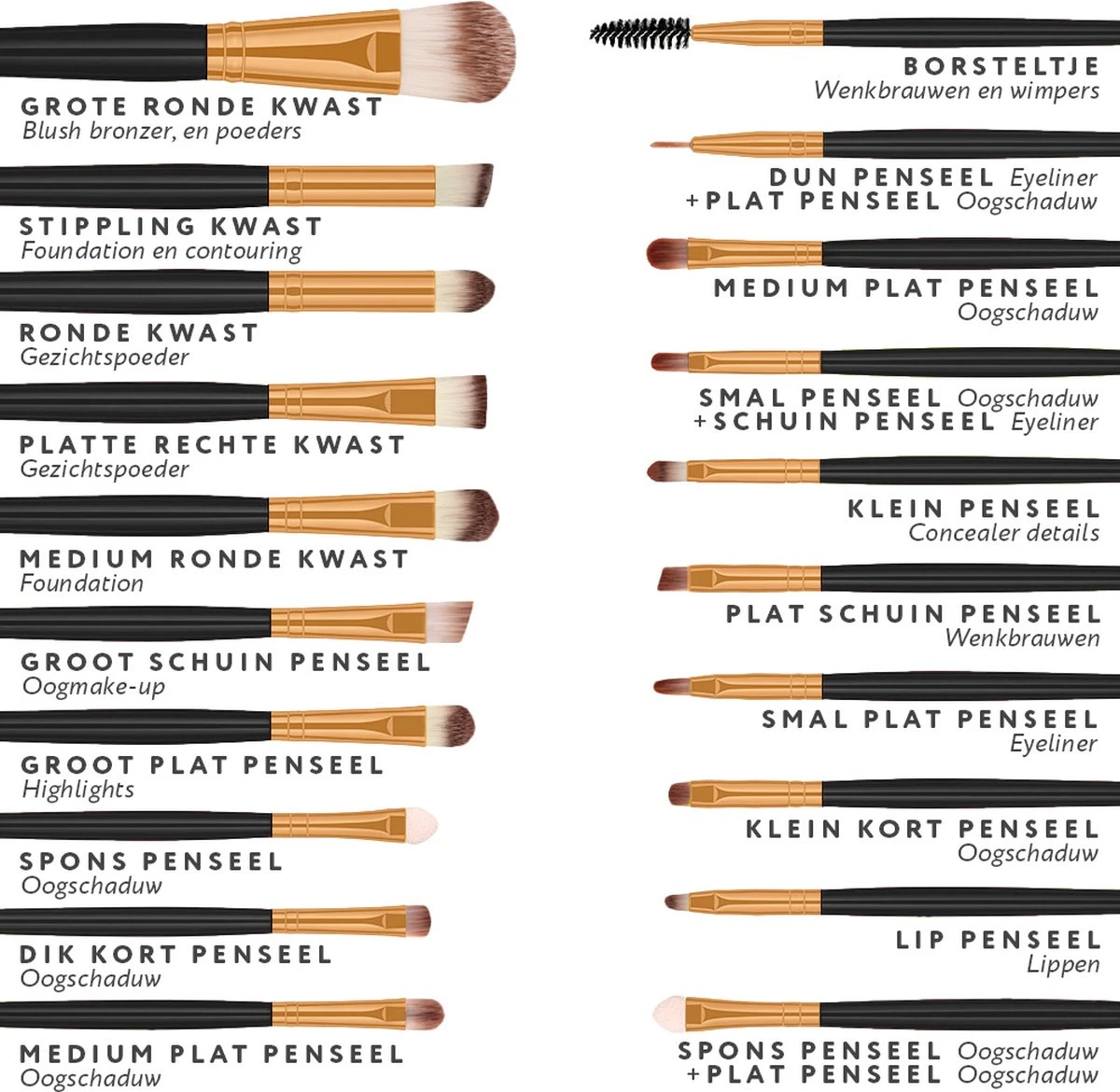 Evvie 20-delige Make-up Kwasten Set - Goud Zwart 6 Evvie 20-delige Make-up Kwasten Set - Goud Zwart - Afbeelding 6