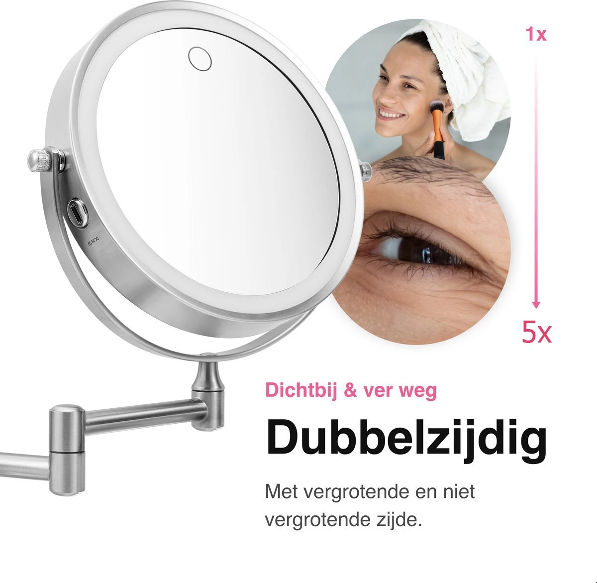 MH Products - Make Up Spiegel - Rond - Wanspiegel - Spiegellamp - 5x Vergroting - 17,5 Cm CM 4 MH Products - Make Up Spiegel - Rond - Wanspiegel - Spiegellamp - 5x Vergroting - 17,5 Cm CM - Afbeelding 4