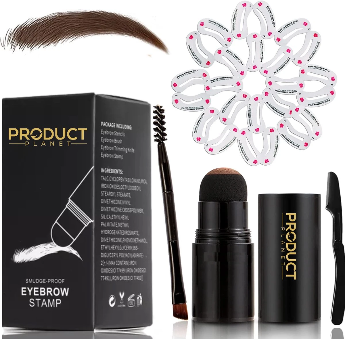 ProductPlanet Premium Wenkbrauw Stempel Set 2022 - Wenkbrauw Sjabloon - Wenkbrauwstempel - Brow Stamp - 10 Sjablonen - Borsteltje - Mesje - Herbruikbaar - Waterdicht - Cadeau Voor Haar - Donker Bruin 1 ProductPlanet Premium Wenkbrauw Stempel Set 2022 - Wenkbrauw Sjabloon - Wenkbrauwstempel - Brow Stamp - 10 Sjablonen - Borsteltje - Mesje - Herbruikbaar - Waterdicht - Cadeau Voor Haar - Donker Bruin