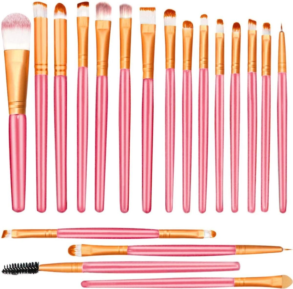 Merkloos Makeup Kwastenset - Makeup Set - 20delig - Roze - Goud - Able & Borret 2 Merkloos Makeup Kwastenset - Makeup Set - 20delig - Roze - Goud - Able & Borret - Afbeelding 2
