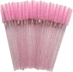 Wegwerp Wimper En Wenkbrauw Borsteltjes - Mascara Borsteltjes - Roze Glitter - 50 Stuks