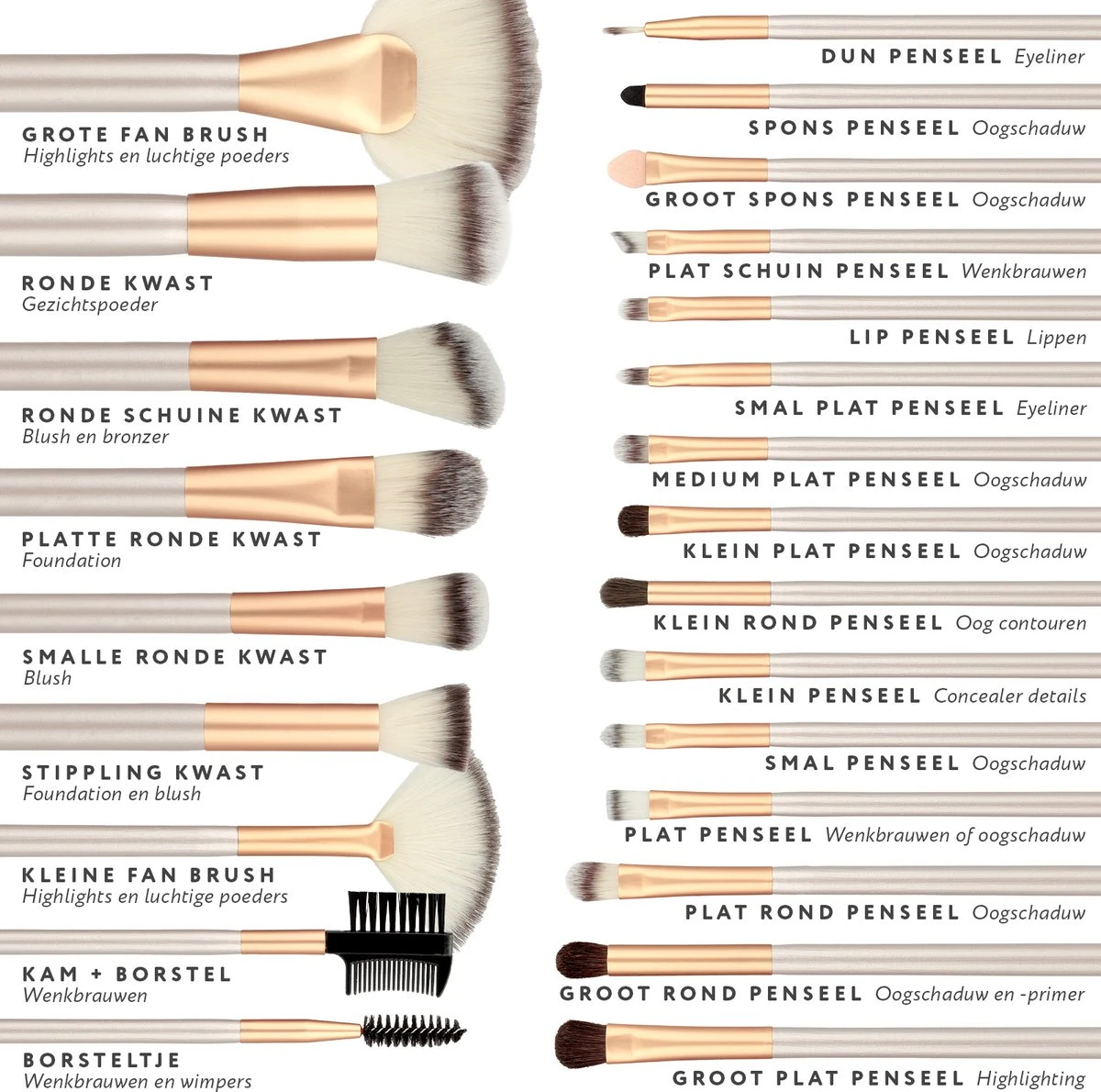 Evvie 24-delige Make-up Kwastenset - Beige/Goud - In Etui Marble 6 Evvie 24-delige Make-up Kwastenset - Beige/Goud - In Etui Marble - Afbeelding 6