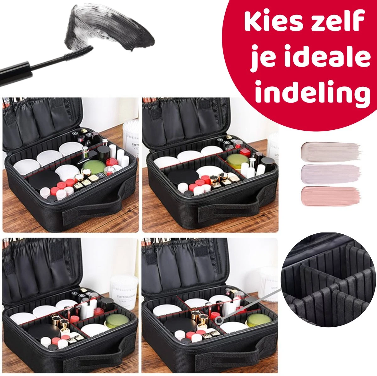 Mmoods Make-up Koffer – Make Up Tas Reizen – Makeup Organizer Verstelbaar -Beautycase Waterdicht – Make-up Tasje Voor Onderweg – Toilettas Voor Cosmetica Zwart 4 Mmoods Make-up Koffer – Make Up Tas Reizen – Makeup Organizer Verstelbaar -Beautycase Waterdicht – Make-up Tasje Voor Onderweg – Toilettas Voor Cosmetica Zwart - Afbeelding 4