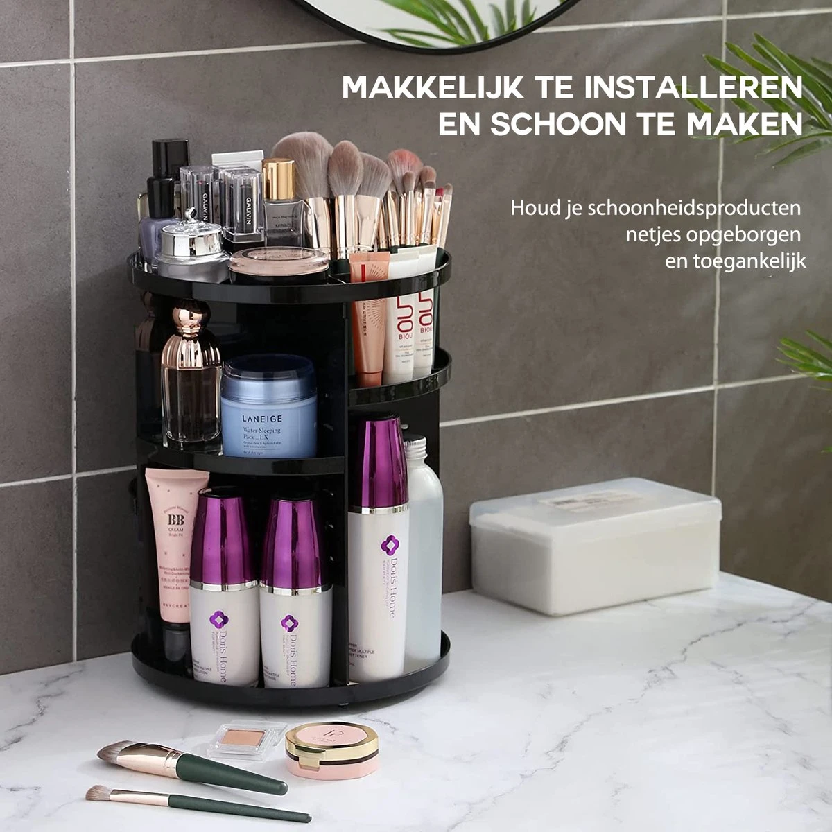ESSIBLE Make-Up Organizer - 360° Roterend - Opbergbox - Opbergdoos Cosmetica - Sieradendoos - Nagellak - Lippenstift - Zwart 4 ESSIBLE Make-Up Organizer - 360° Roterend - Opbergbox - Opbergdoos Cosmetica - Sieradendoos - Nagellak - Lippenstift - Zwart - Afbeelding 4