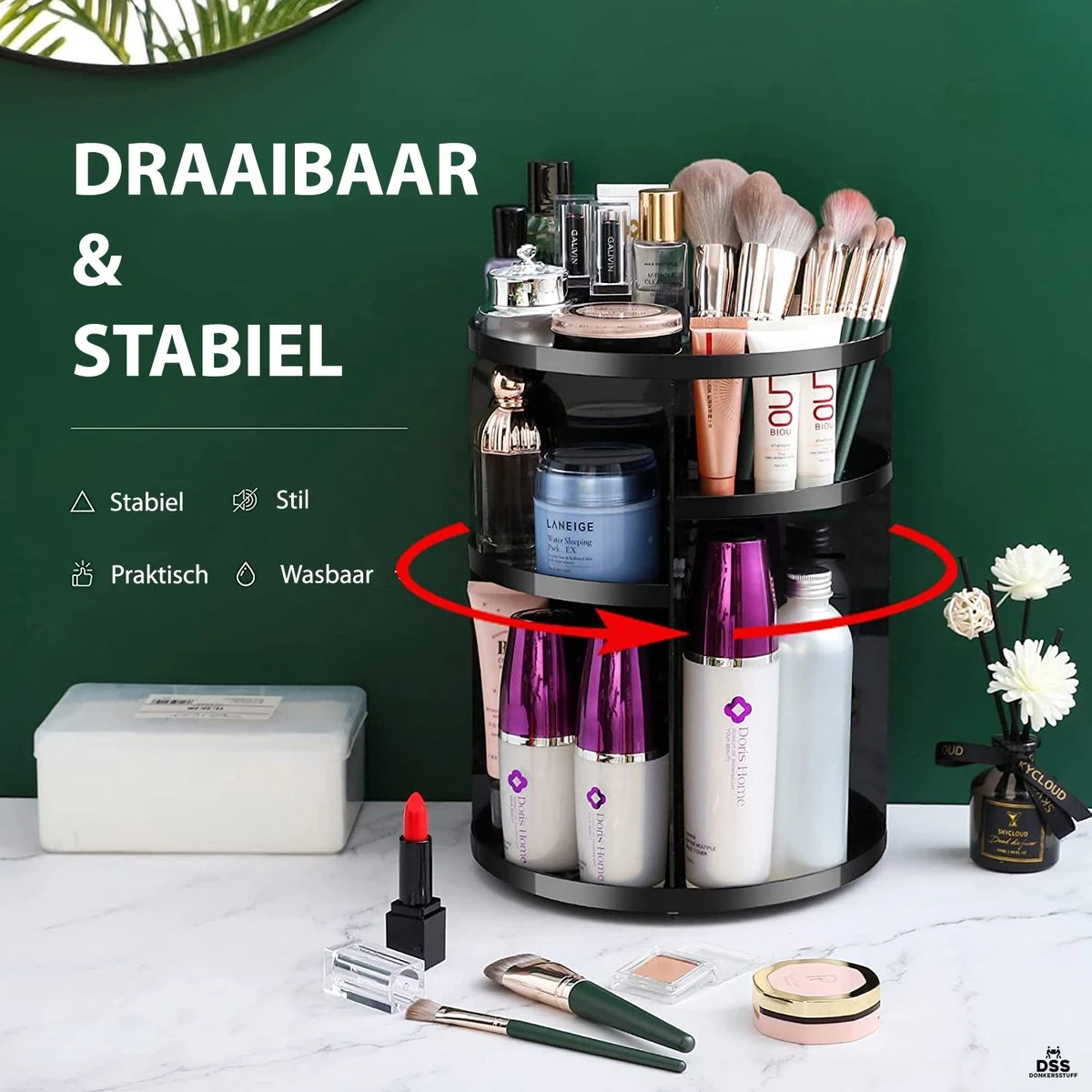 ESSIBLE Make-Up Organizer - 360° Roterend - Opbergbox - Opbergdoos Cosmetica - Sieradendoos - Nagellak - Lippenstift - Zwart 5 ESSIBLE Make-Up Organizer - 360° Roterend - Opbergbox - Opbergdoos Cosmetica - Sieradendoos - Nagellak - Lippenstift - Zwart - Afbeelding 5