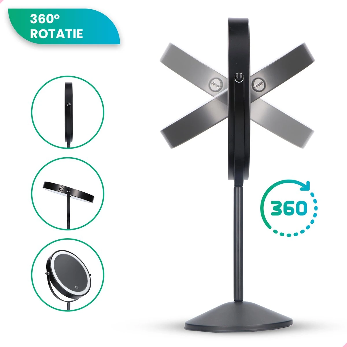 Personal Care Make Up Spiegel Met LED Verlichting - 10x Vergroting – Scheerspiegel - 3 Lichtstanden - Oplaadbaar - Zwart 3 Personal Care Make Up Spiegel Met LED Verlichting - 10x Vergroting – Scheerspiegel - 3 Lichtstanden - Oplaadbaar - Zwart - Afbeelding 3