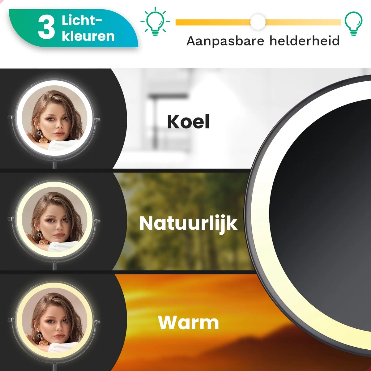 Personal Care Make Up Spiegel Met LED Verlichting - 10x Vergroting – Scheerspiegel - 3 Lichtstanden - Oplaadbaar - Zwart 9 Personal Care Make Up Spiegel Met LED Verlichting - 10x Vergroting – Scheerspiegel - 3 Lichtstanden - Oplaadbaar - Zwart - Afbeelding 9