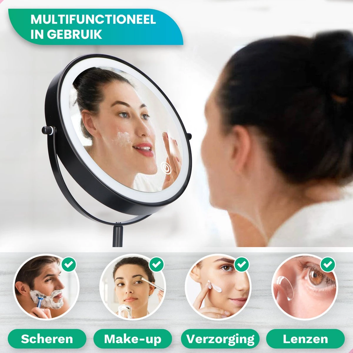 Personal Care Make Up Spiegel Met LED Verlichting - 10x Vergroting – Scheerspiegel - 3 Lichtstanden - Oplaadbaar - Zwart 10 Personal Care Make Up Spiegel Met LED Verlichting - 10x Vergroting – Scheerspiegel - 3 Lichtstanden - Oplaadbaar - Zwart - Afbeelding 10