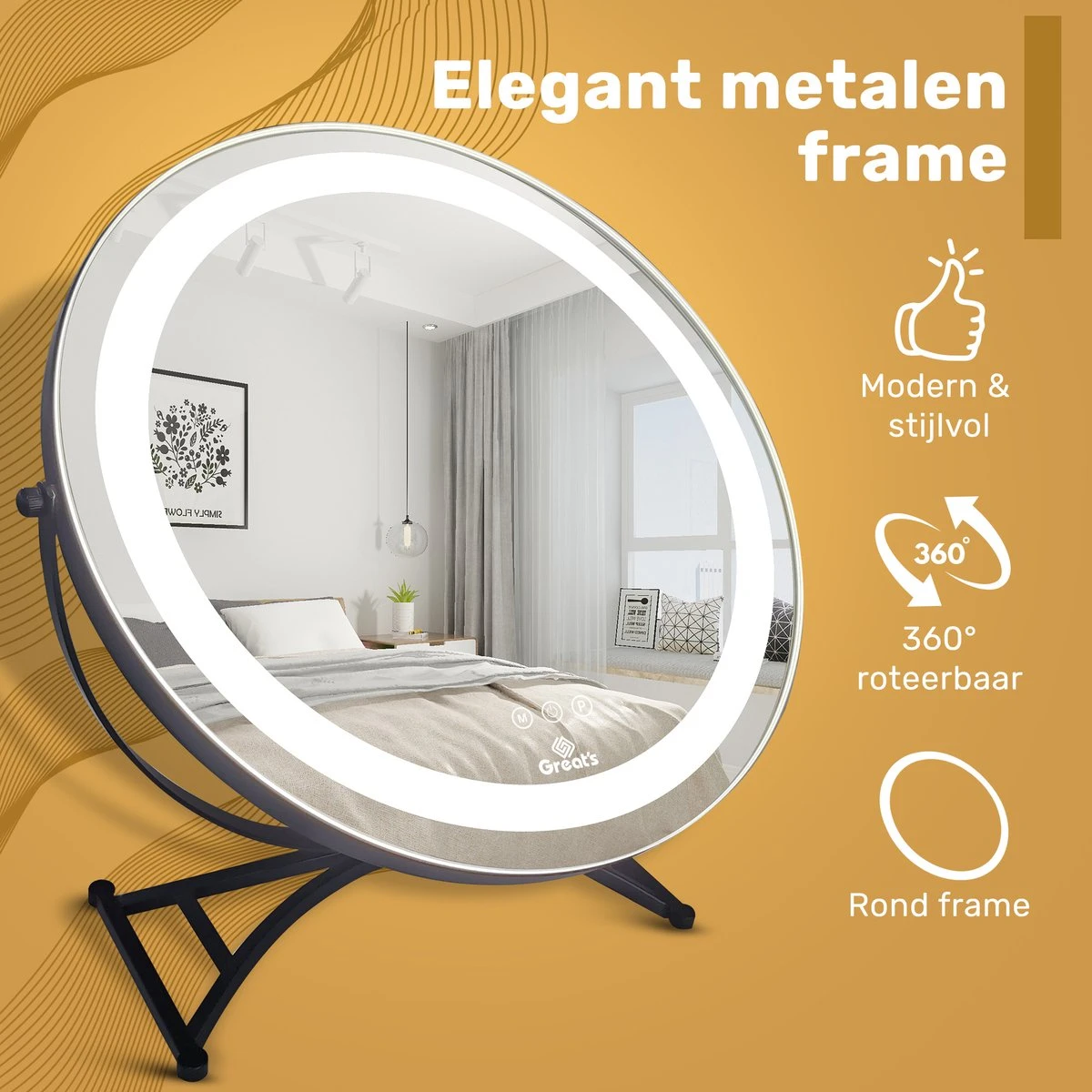 Great's® Make Up Spiegel Met LED Verlichting - ⌀ 40cm - Visagie Spiegel Rond - Extra Close Up Spiegeltje 10x - Zwart 2 Great's® Make Up Spiegel Met LED Verlichting - ⌀ 40cm - Visagie Spiegel Rond - Extra Close Up Spiegeltje 10x - Zwart - Afbeelding 2