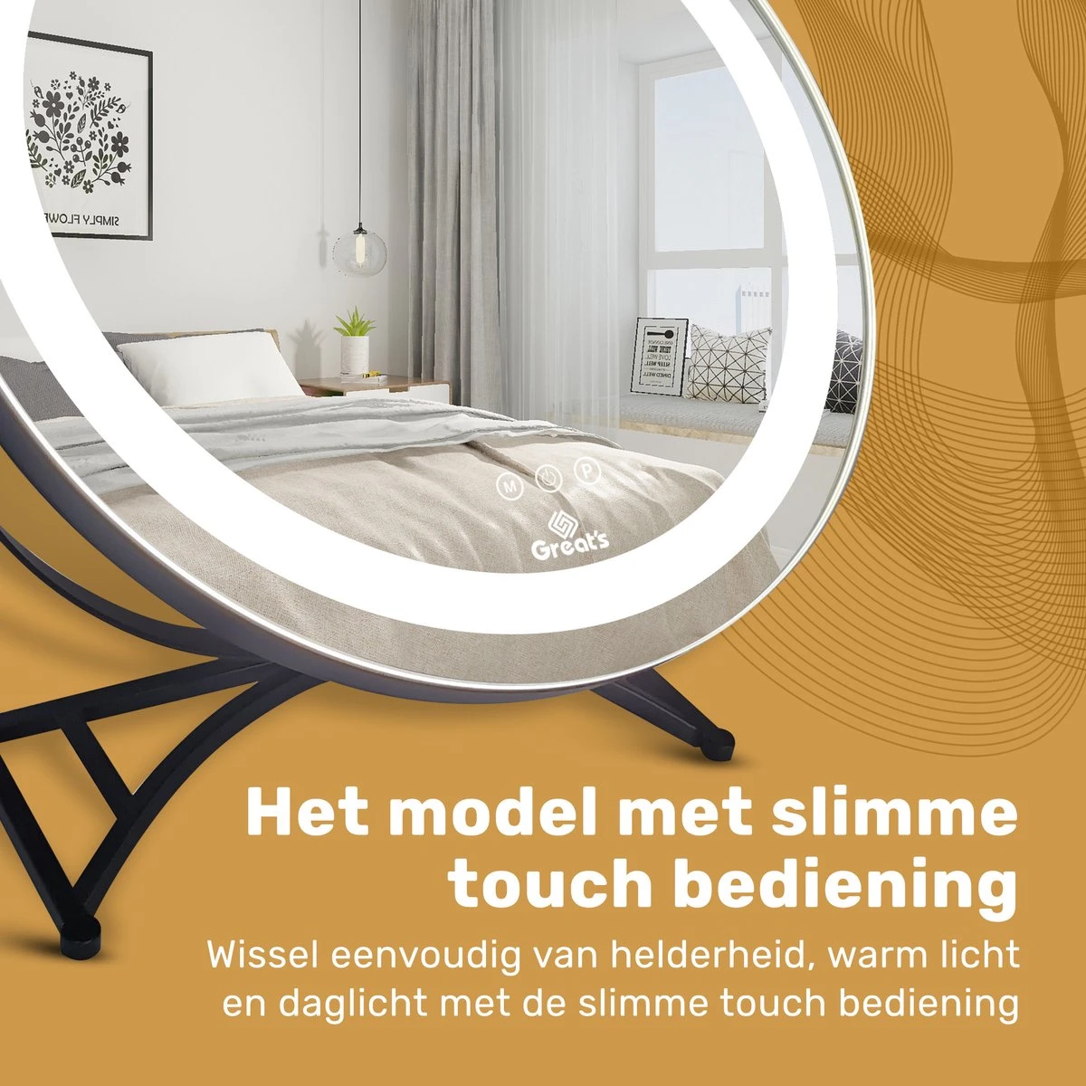 Great's® Make Up Spiegel Met LED Verlichting - ⌀ 40cm - Visagie Spiegel Rond - Extra Close Up Spiegeltje 10x - Zwart 6 Great's® Make Up Spiegel Met LED Verlichting - ⌀ 40cm - Visagie Spiegel Rond - Extra Close Up Spiegeltje 10x - Zwart - Afbeelding 6