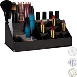 Relaxdays Cosmetica Organizer - Cosmeticahouder - Make Up Toren - Doorzichtig - 16 Vakken - Zwart