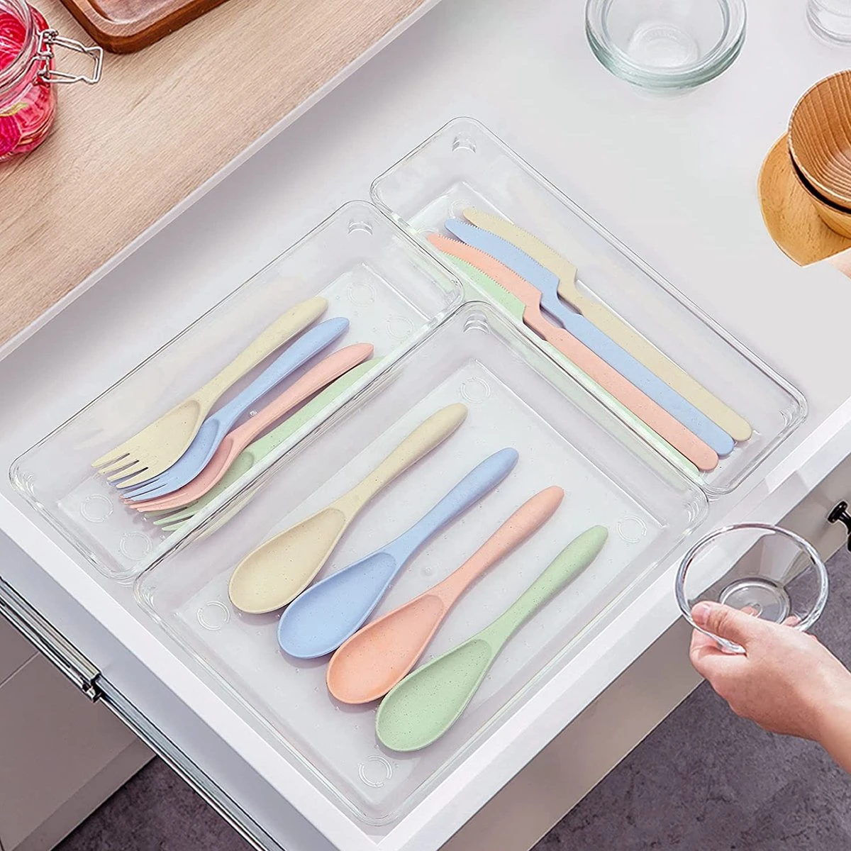 Aokyom Make-uporganizer, 18 Stuks, Kunststof Opbergdozen Voor Kantoor, Lades, Organizer, Lade-organizer, Doorzichtige Lade-inzet Voor Bureau, Keuken, Badkamer 4 Aokyom Make-uporganizer, 18 Stuks, Kunststof Opbergdozen Voor Kantoor, Lades, Organizer, Lade-organizer, Doorzichtige Lade-inzet Voor Bureau, Keuken, Badkamer - Afbeelding 4