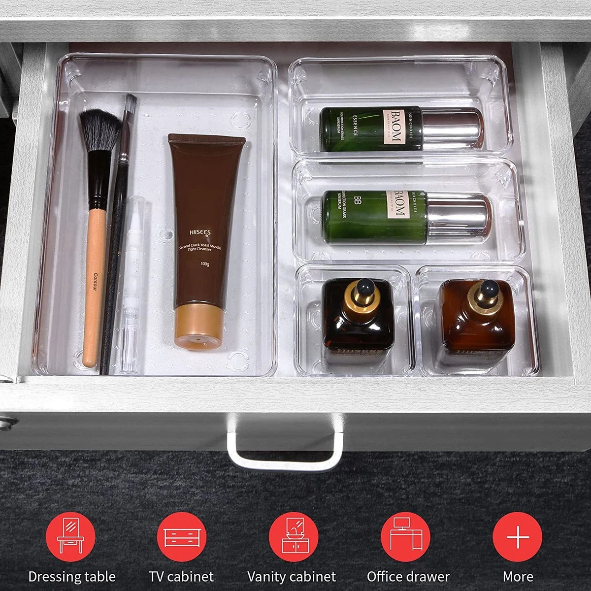 Aokyom Make-uporganizer, 18 Stuks, Kunststof Opbergdozen Voor Kantoor, Lades, Organizer, Lade-organizer, Doorzichtige Lade-inzet Voor Bureau, Keuken, Badkamer 7 Aokyom Make-uporganizer, 18 Stuks, Kunststof Opbergdozen Voor Kantoor, Lades, Organizer, Lade-organizer, Doorzichtige Lade-inzet Voor Bureau, Keuken, Badkamer - Afbeelding 7