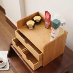 Merkloos Decopatent® Luxe Make-up Organizer Met 3 Lades - Cosmetica Organizer Make Up Met Schuiflade Bamboe Hout - Cosmeticahouder - Toren -Cosmetica winkel 1200x1200 1080