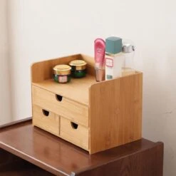 Merkloos Decopatent® Luxe Make-up Organizer Met 3 Lades - Cosmetica Organizer Make Up Met Schuiflade Bamboe Hout - Cosmeticahouder - Toren -Cosmetica winkel 1200x1200 1084