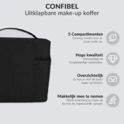 Confibel Make Up Koffer - Uitklapbaar - 5 Opbergbakken - Met Spiegel - Zwart -Cosmetica winkel 1200x1200 1087