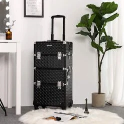 Merkloos Trolley, Make-up Koffer, Cosmetische Koffer, Voor Nageldesign, Make-up Organizer, Koffer Met Draagtas, Zwart JHZ04B